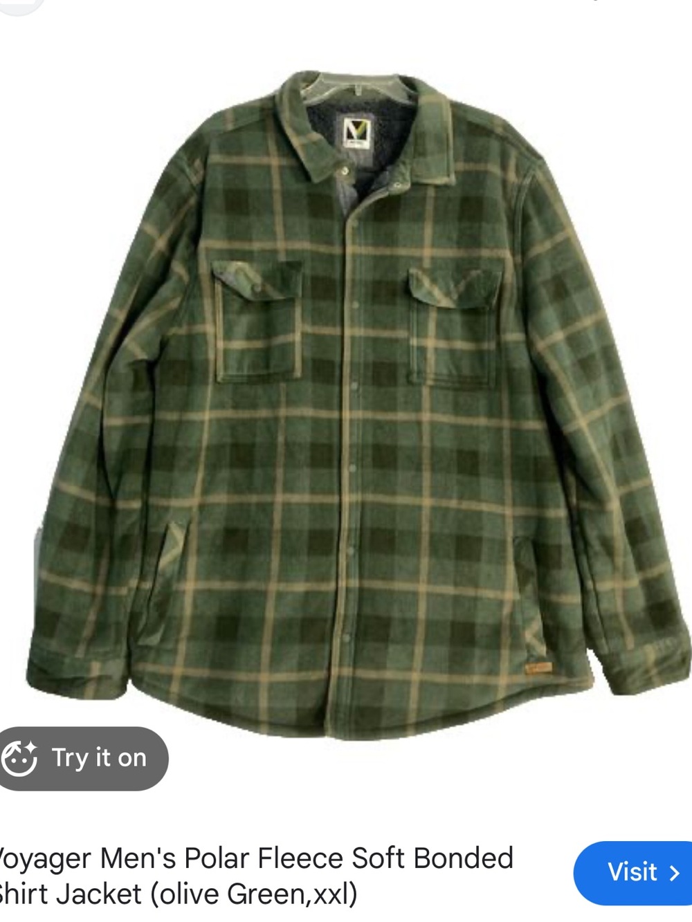 Voyager Men's Plaid Shirt Sherpa Lined Jacket Size XL Olive Green Snap Front
